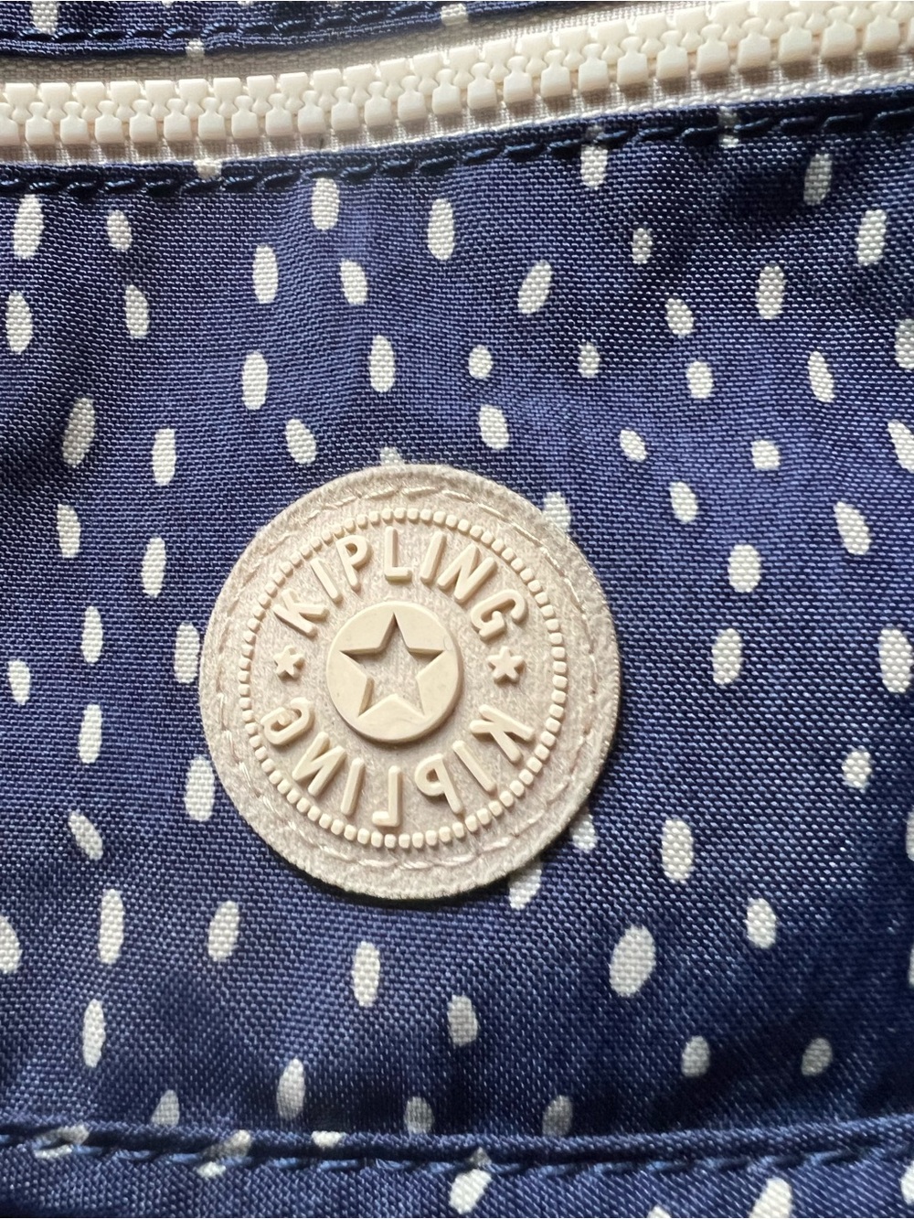 Kipling Navy Polka Dot Crossbody with Cream Trim. - Picture 4 of 11